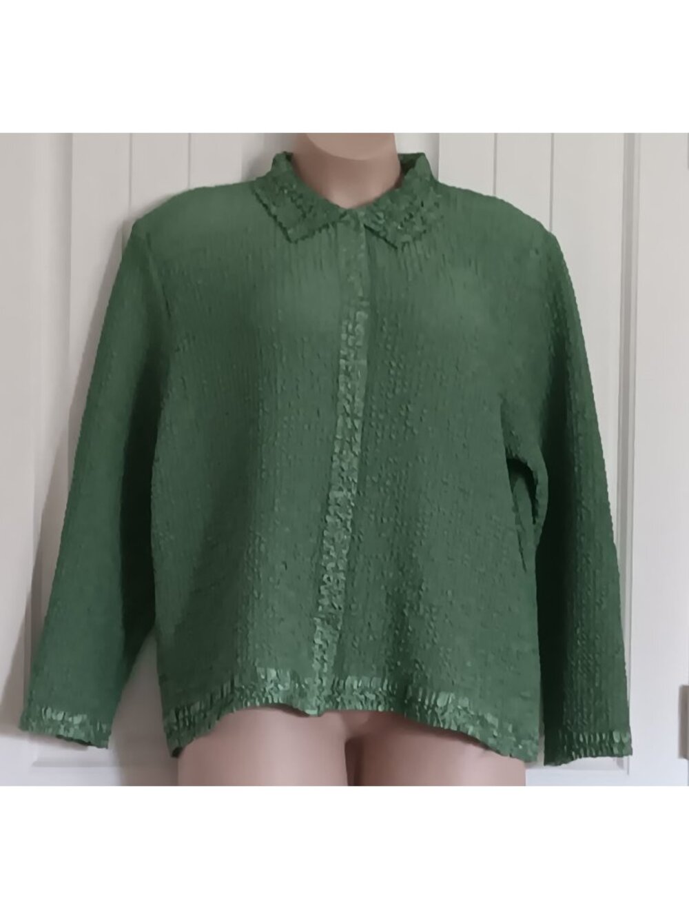 Rafael Woman Green Textured Button-Up Blouse 3X 100% Polyester